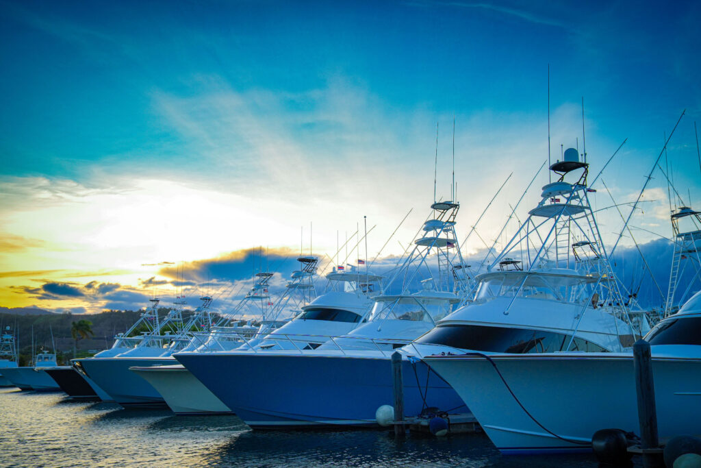 Sportfishing yachts docked at Los Sueños Resort and Marina in Costa Rica
